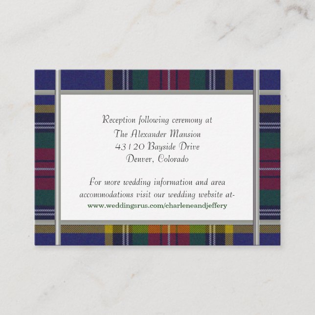 Custom MacBeth Plaid Wedding Enclosure Card (Front)