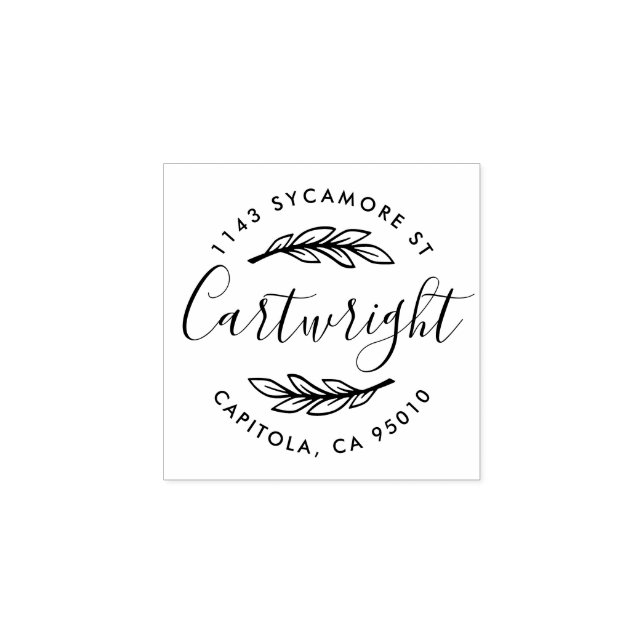 Custom Made Elegant Laurel Wreath Return Address Rubber Stamp (Imprint)