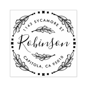 Custom Made Rustic Floral Wreath Return Address Rubber Stamp