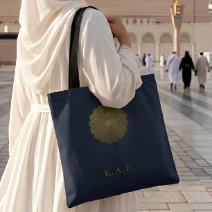 Custom Madinah Navy Islamic Rosette Tote Bag