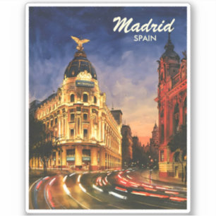 Custom Madrid Spain Night Watercolor Cityscape