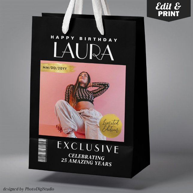 Custom Magazine Cover Modern Birthday Gift Bag (Custom Magazine Cover Modern Birthday Gift Bag or Favor Bag)