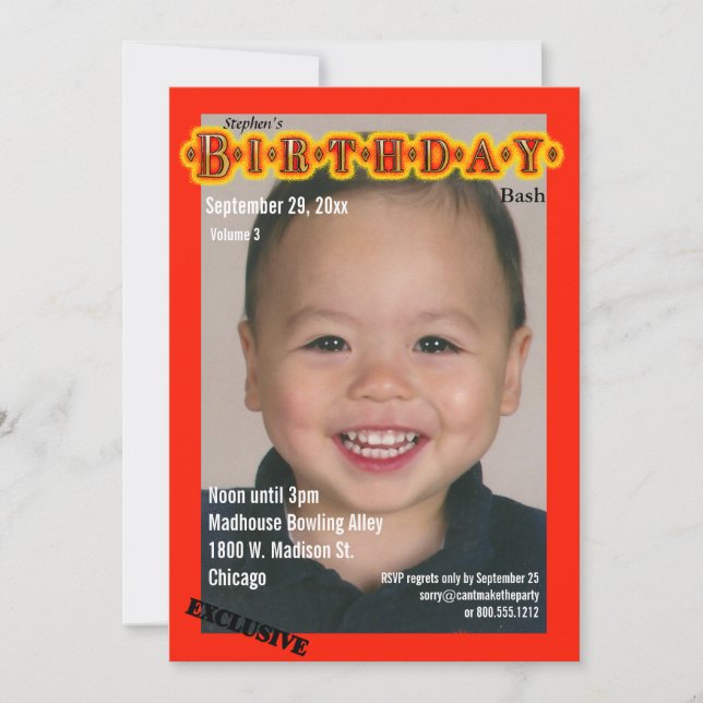 Custom Magazine Style Birthday Party Invite (Front)