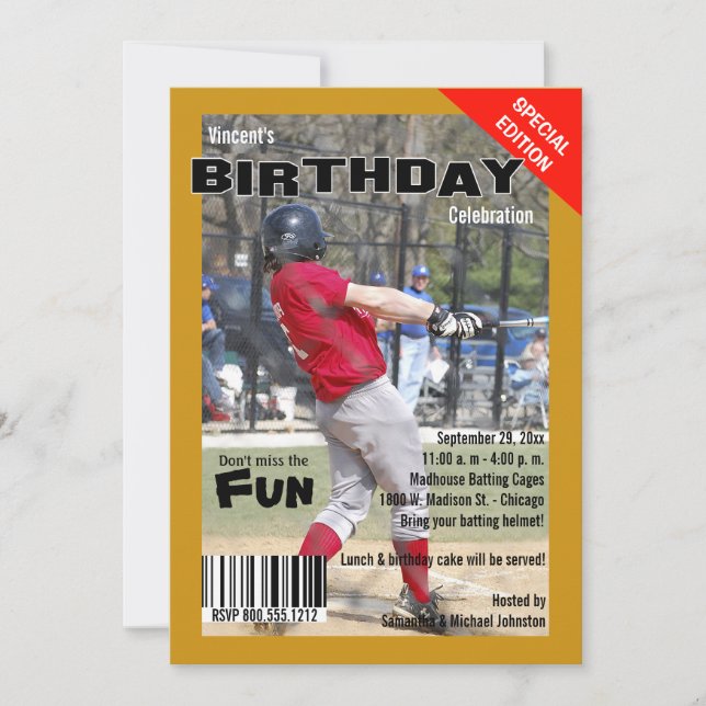 Custom Magazine Style Sports Birthday Party Invite (Front)