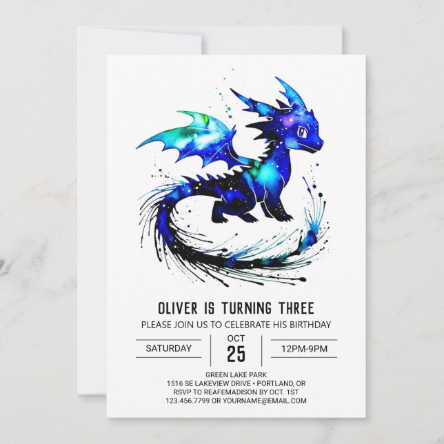 Custom Magical Dragon Digital Boy Birthday Invitation (Front)