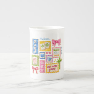 Custom Mahjong Patches Faux Embroidery  Bone China Mug