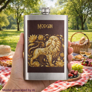 Custom Majestic Gold Lion Hip Flask
