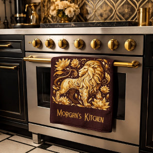 Custom Majestic Gold Lion Kitchen Towel