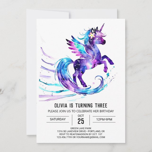 Custom Majestic Unicorn Digital Birthday Invitation (Front)