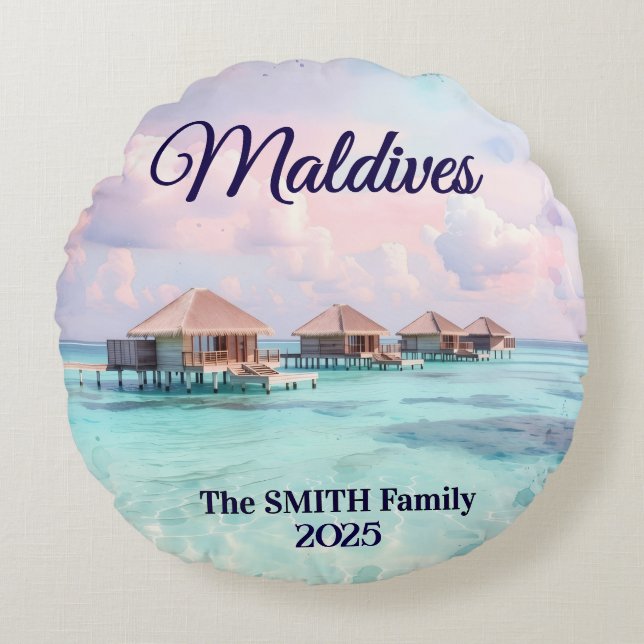 Custom Maldives Family Vacation Round Pillow (Front)