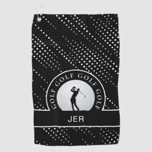 Custom Male Golfer Silhouette Pattern Black White  Golf Towel