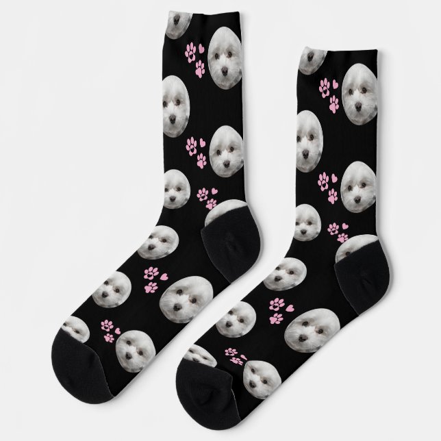 Custom Maltese Socks — Personalized Pet Photo Gift (Left)