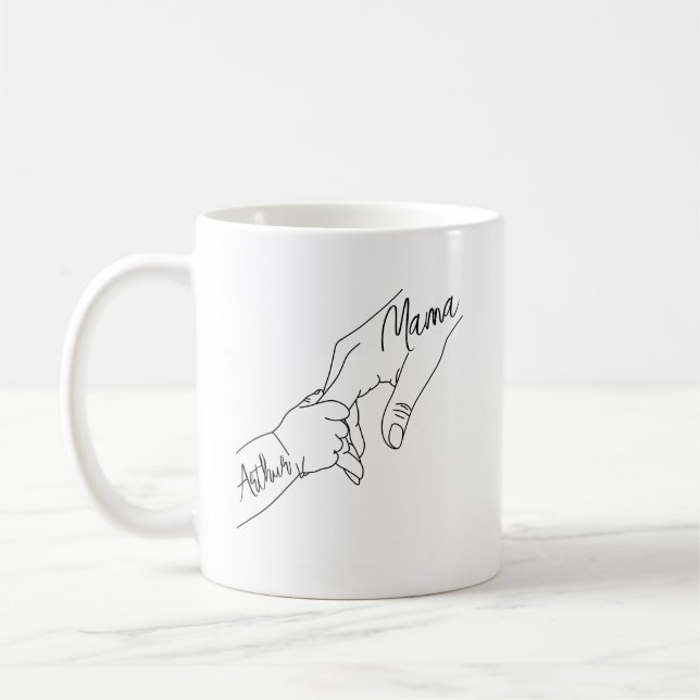 Custom Mama And Kids Holding Hands personalized Coffee Mug (Left)