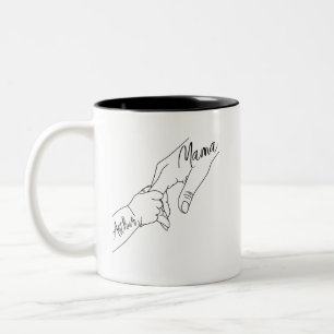 Custom Mama And Kids Holding Hands personalized  Two-Tone Coffee Mug