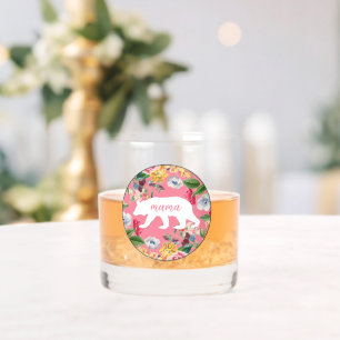 Custom Mama Bear On Chic Pink Floral Cocktail Whiskey Glass