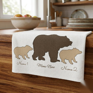 Custom Mama Bear With 2 Kid Names Mothers Day Gift Kitchen Towel