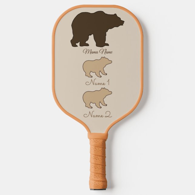 Custom Mama Bear With 2 Kid Names Mothers Day Gift Pickleball Paddle (Front)