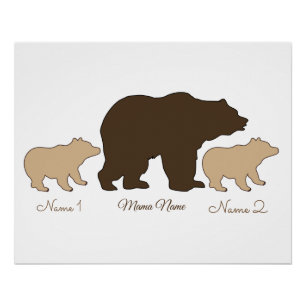 Custom Mama Bear With 2 Kid Names Mothers Day Gift Poster