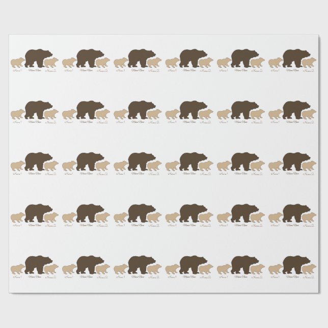 Custom Mama Bear With 2 Kid Names Mothers Day Gift Wrapping Paper (Flat)