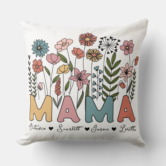 Custom Mama Throw Pillow With Kids' Names (Front)