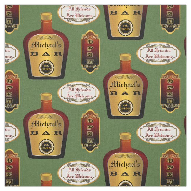 Custom Man Cave Liquor Bottle Bar Open Pattern Fabric (Swatch)