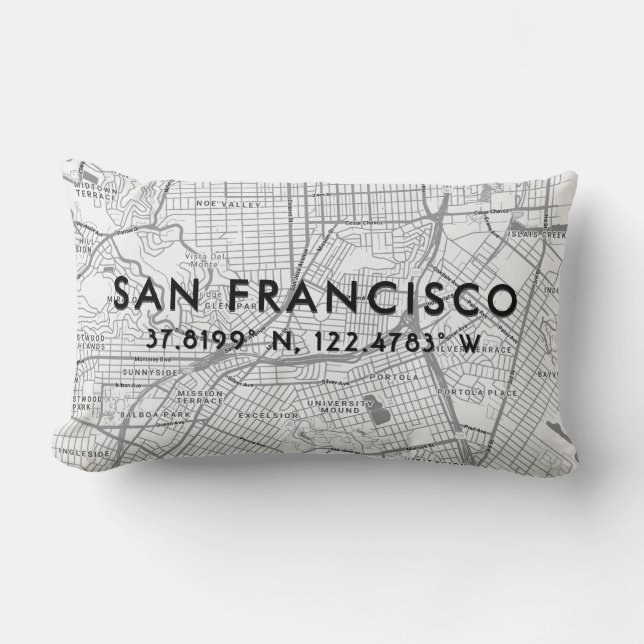 Custom Map & Coordinates Template | San Francisco Lumbar Pillow (Front)