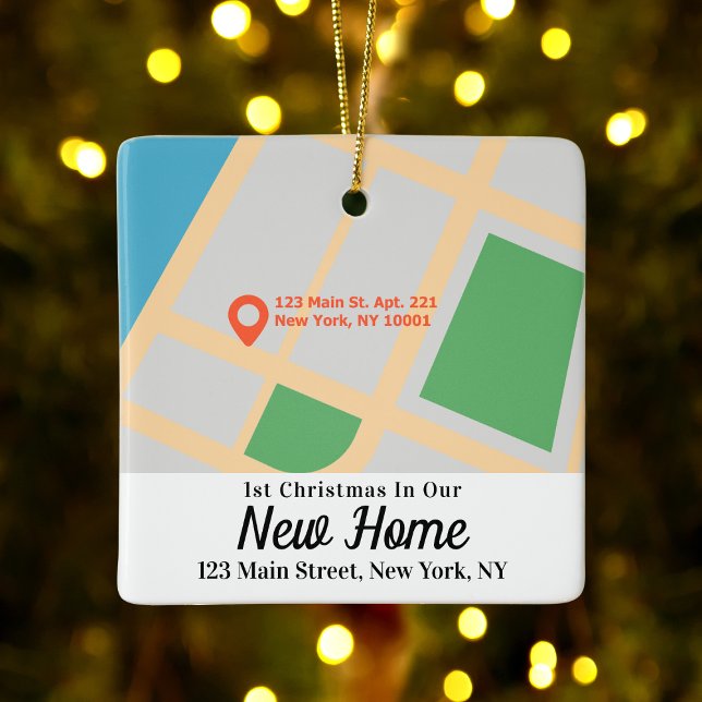 Custom Map First Christmas New Home Address Ceramic Ornament (Custom Map Address First Christmas New Home Ceramic Ornament
)