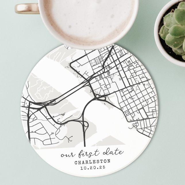 Custom Map "Where We Met" First Date Personalized Coaster (Custom Map "Where We Met" First Date Personalized Coaster Our First Date 1st Anniversary Gift)