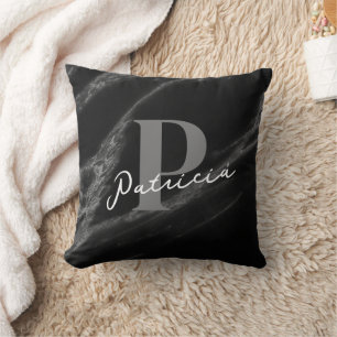 Custom Marble Black  Throw Pillow