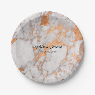 Custom Marble & Copper Wedding Paper Plates