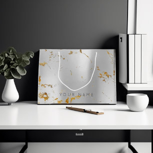 Custom Marble Grey Gold Metal Lux Abstract Silver Large Gift Bag