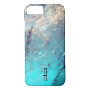 Custom Marble Monogram Turquoise Blue Case-Mate iPhone Case