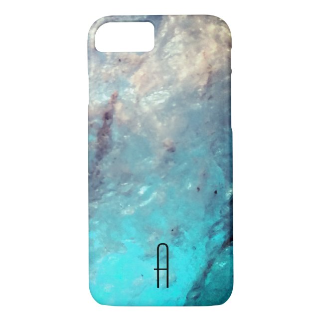 Custom Marble Monogram Turquoise Blue Case-Mate iPhone Case (Back)