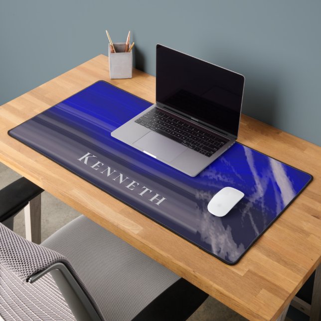 Custom Marble Navy Blue Grey Modern Abstract Men  Desk Mat (Office 2)