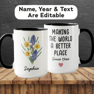 Custom March Birth Flower - Personalized Name Mug