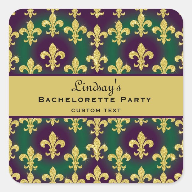 Custom Mardi Gras Bachelorette Party Square Sticker (Front)