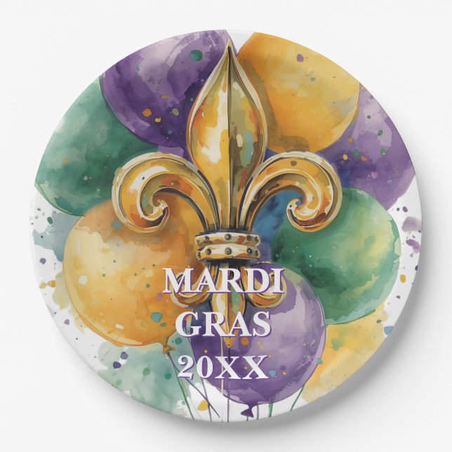 Custom Mardi Gras Colors Paper Plate (Front)