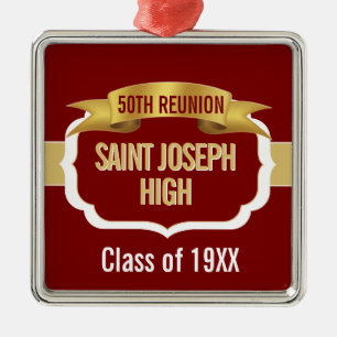 Custom Maroon 50th Class Reunion  Metal Ornament