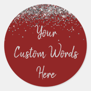 Custom Maroon and Silver Birthday Party Favor Classic Round Sticker