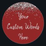 Custom Maroon and Silver Birthday Party Favour Classic Round Sticker<br><div class="desc">personalized sweet 16 label quinceanera,  mis quince 30th 40th 50th,  15th 16th 18th 20th 21st,  25th 10th 5th personalised anniversary,  vow renewal wedding reception gift,  son husband him his grandson,  boy baby shower her granddaughter,  girl daughter wife uni graduation,  college graduate high school glitter,  bridal bachelorette hen do night</div>
