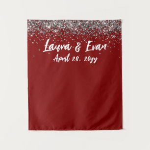 Custom Maroon and Silver Wedding Photo Booth Prop Tapestry