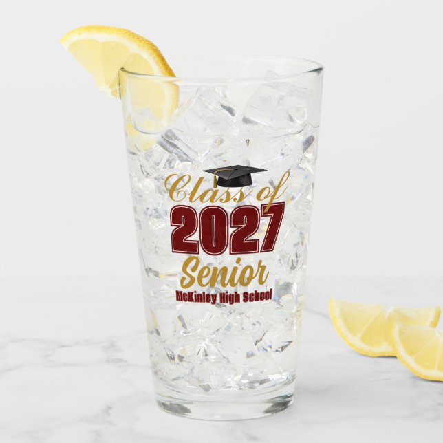 Custom Maroon Gold Class of 2027 Senior Glass (Front Ice)
