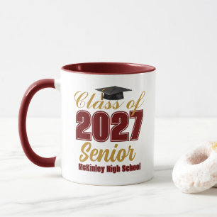 Custom Maroon Gold Class of 2027 Senior Mug