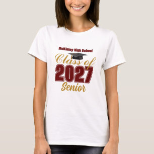Custom Maroon Gold Class of 2027 Senior Women's T-Shirt