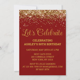 Custom Maroon & Gold Glitter 50th Birthday Party Invitation