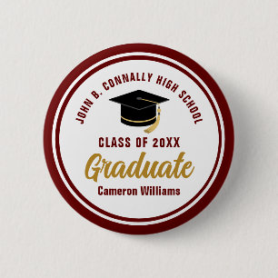 Custom Maroon Gold Graduate 2026 Graduation Party 2 Inch Round Button