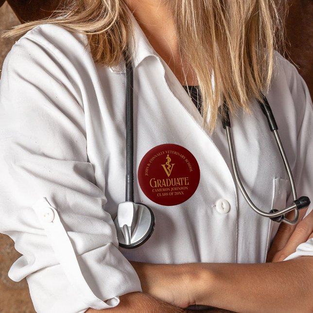 Custom Maroon Gold Veterinary School Graduation 2 Inch Round Button (Creator Uploaded)