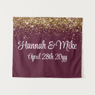 Custom Maroon & Gold Wedding Backdrop Photo Booth Tapestry