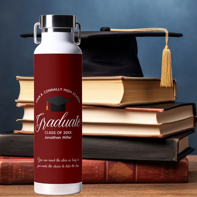 Custom Maroon Graduation 2025 Graduate Gift Water Bottle (Creator Uploaded)