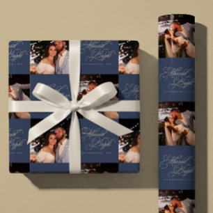 Custom Married and Bright 2 Photo Christmas  Wrapping Paper